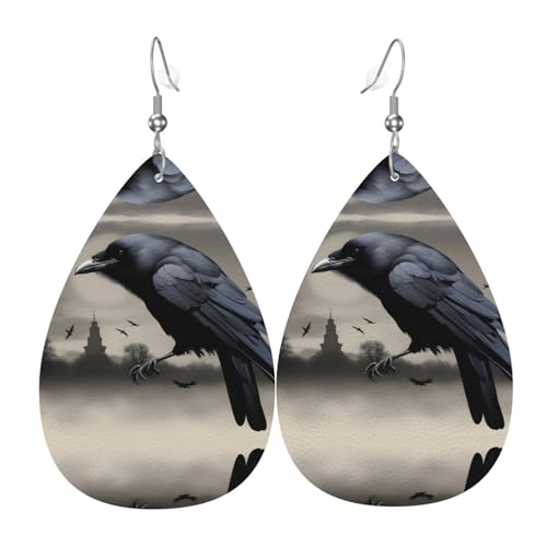 Nachtkrähenmuster Tropfenohrringe Anhänger 2 Stück stilvoll und leicht leicht baumeln für Frauen Mädchen Einheitsgröße Leder ohne Edelstein von YYHWHJDE