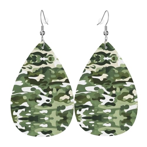 Ohrhänger in Camouflage-Grün, 2 Stück, stilvoll und schön, leicht, baumelnd für Damen und Mädchen, Einheitsgröße, Leder von YYHWHJDE