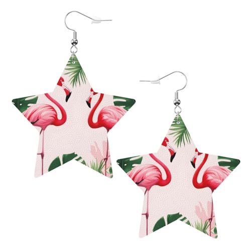 Palmblatt und Flamingos Paar Bild Stern Ohrringe Anhänger 2 Stück stilvoll und schön leicht baumeln für Frauen Mädchen, Einheitsgröße, Leder von YYHWHJDE