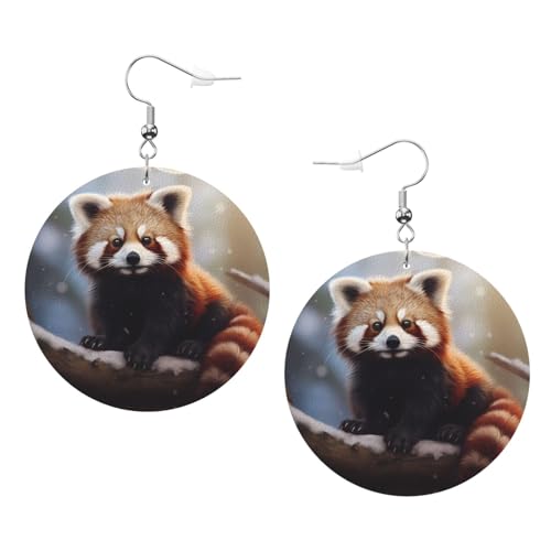 Roter Panda-Bild, runde Ohrringe, Anhänger, 2 Stück, stilvoll und schön, leicht, baumelnd für Frauen und Mädchen, Einheitsgröße, Leder von YYHWHJDE