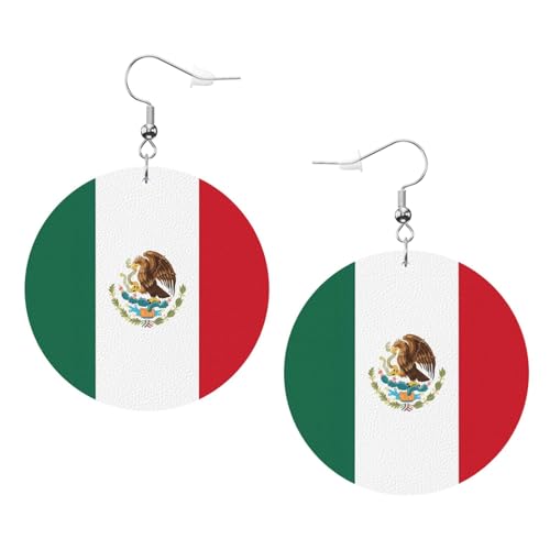 Runde Ohrringe mit Flagge von Mexiko, 2 Stück, stilvoll und schön, leicht, baumelnd für Frauen und Mädchen, Einheitsgröße, Leder von YYHWHJDE