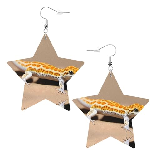 Sand Leopard Gecko Muster Stern Ohrringe Anhänger 2 Stück Stilvoll und leicht leicht baumeln für Frauen Mädchen Einheitsgröße Leder ohne Edelstein von YYHWHJDE