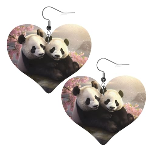 Schöne Pandas-Bild-Herz-Ohrringe, 2 Stück, stilvoll und schön, leicht, baumelnd für Frauen und Mädchen, Einheitsgröße, Leder von YYHWHJDE