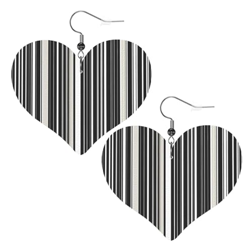 Schwarz-weiße Streifen Bild Herz Ohrringe Anhänger 2 Stück stilvoll und schön leicht baumeln für Frauen Mädchen, Einheitsgröße, Leder von YYHWHJDE