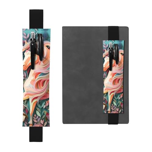 Schwarzer Leder-Stifthalter Lesezeichen YYHWHJDE rosa Papierschnitt Einhorn Drucke verstellbares Gummiband 21,1–4,6 cm für Notizbücher, Tagebücher, Handbücher, Planer, Schwarz, Einheitsgröße von YYHWHJDE