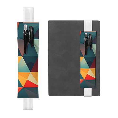 Schwarzes Leder-Stifthalter, Lesezeichen, YYHWHJDE mit abstraktem geometrischem Muster, Drucke, verstellbares Gummiband 21,1–4,6 cm, für Notizbücher, Tagebücher, Handbücher, Planer, Weiß von YYHWHJDE