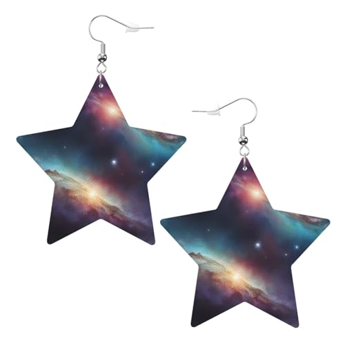 Stern-Ohrringe mit Galaxie-Weltraumbild, 2 Stück, stilvoll und schön, leicht, baumelnd für Frauen und Mädchen, Einheitsgröße, Leder von YYHWHJDE
