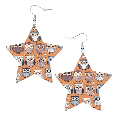 Süße Eulen-Muster Stern Ohrringe Anhänger 2 Stück Stilvoll und leicht leicht baumeln für Frauen Mädchen Einheitsgröße Leder ohne Edelstein von YYHWHJDE