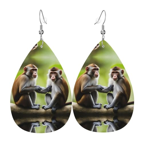 Süßes Paar Affenmuster Tropfenohrringe Anhänger 2 Stück Stilvoll und leicht leicht baumeln für Frauen Mädchen Einheitsgröße Leder ohne Edelstein von YYHWHJDE