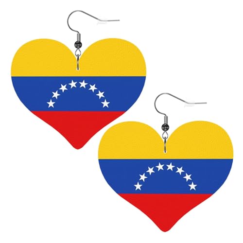 Venezuela-Flagge, Herz-Ohrringe, Anhänger, 2 Stück, stilvoll und schön, leicht, baumelnd für Frauen und Mädchen, Einheitsgröße, Leder von YYHWHJDE