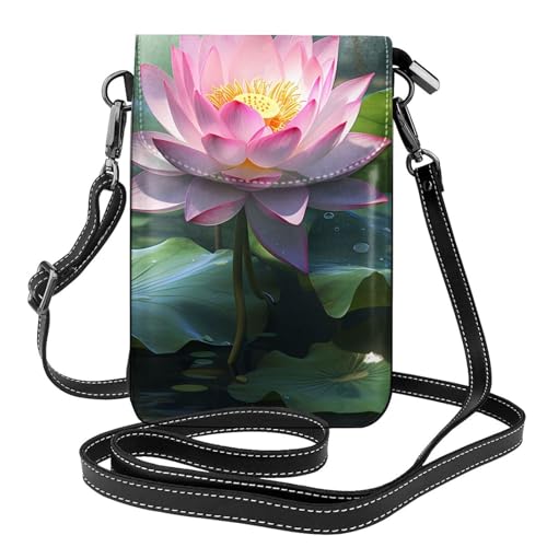 YYHWHJDE Asiatische Lotus Blume Bild Damen Handy mit Leder Vorhaut Crossbody Flip Cover Kleiner Verstellbarer Schultergurt von YYHWHJDE