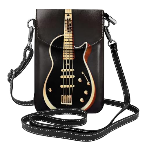 YYHWHJDE Black Guitar Picture Damen Handy mit Leder Vorhaut Crossbody Flip Cover Kleiner Verstellbarer Schultergurt von YYHWHJDE