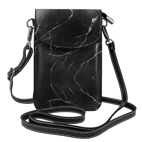 YYHWHJDE Black Textured Marble Picture Damen Handy mit Leder Vorhaut Crossbody Flip Cover Kleiner Verstellbarer Schultergurt von YYHWHJDE
