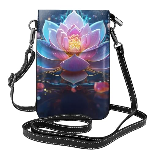 YYHWHJDE Bohemian Lotus Flower Picture Damen Handy mit Leder Vorhaut Crossbody Flip Cover Kleiner Verstellbarer Schultergurt von YYHWHJDE