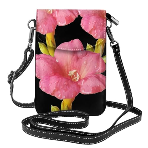 YYHWHJDE Campsis Grandiflora Picture Damen Handy mit Leder Vorhaut Crossbody Flip Cover Kleiner Verstellbarer Schultergurt von YYHWHJDE
