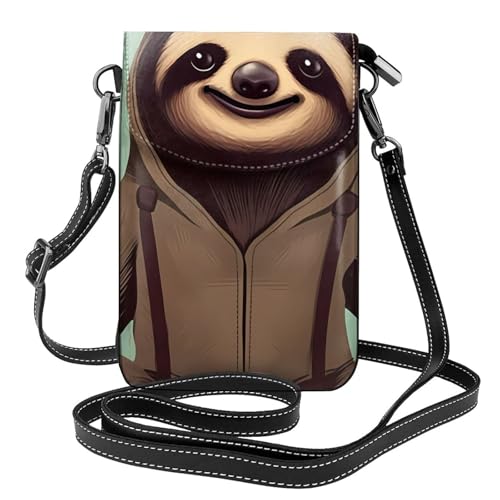 YYHWHJDE Cartoon Faultier Bild Damen Handy mit Leder Vorhaut Crossbody Flip Cover Kleiner Verstellbarer Schultergurt von YYHWHJDE