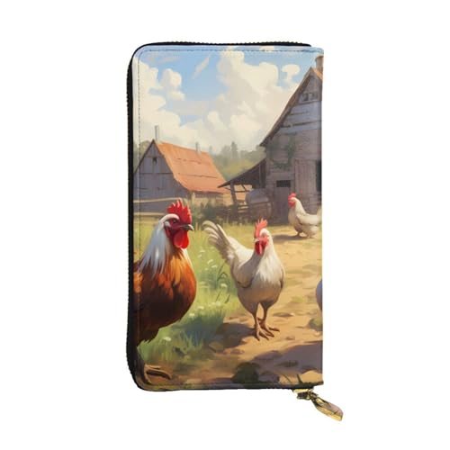 YYHWHJDE Chickens and Farm Pattern Quality Leather Long Clutch Wallet Designed for Fashion Girls and Women Stylish 19.0 cm x 10.5 cm, Schwarz , Einheitsgröße von YYHWHJDE