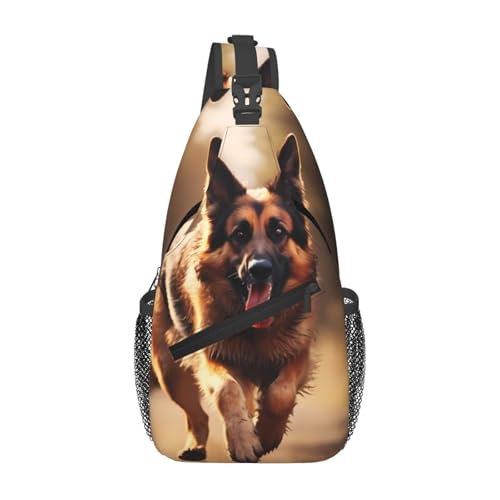 YYHWHJDE Cross-Brusttasche, diagonal, hochwertig, langlebig und geräumig, Schultertasche für Damen und Herren, laufender Schäferhund, schwarz, Einheitsgröße, Schwarz , Einheitsgröße von YYHWHJDE