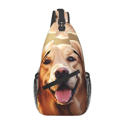 YYHWHJDE Cross-Brusttasche, diagonal, hochwertig, langlebig und geräumig, Schultertasche für Damen und Herren, mit goldenem Retriever-Druck, Schwarz, Einheitsgröße, Schwarz , Einheitsgröße von YYHWHJDE