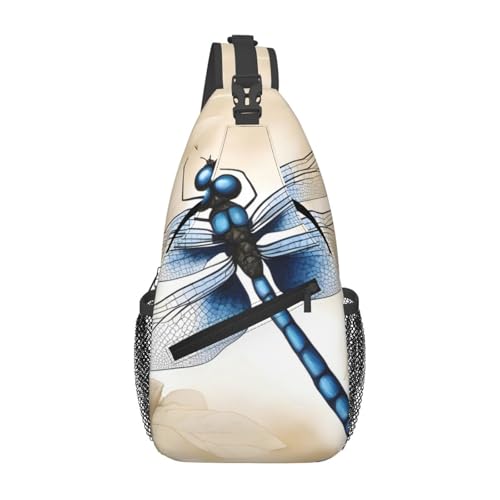 YYHWHJDE Cross-Brusttasche diagonal – hochwertige, langlebige und geräumige Umhängetasche für Damen und Herren, Kunst-Blauer Libellendruck, Schwarz, Einheitsgröße, Schwarz , Einheitsgröße von YYHWHJDE