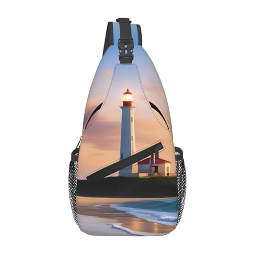YYHWHJDE Cross-Brusttasche diagonal – hochwertige, langlebige und geräumige Umhängetasche für Damen und Herren, Leuchtturm-Stranddrucke, Schwarz, Einheitsgröße, Schwarz , Einheitsgröße von YYHWHJDE