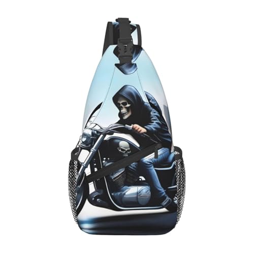 YYHWHJDE Cross-Brusttasche diagonal – hochwertige, langlebige und geräumige Umhängetasche für Damen und Herren, Motorrad-Skelett-Druck, Schwarz, Einheitsgröße, Schwarz , Einheitsgröße von YYHWHJDE
