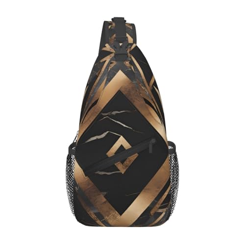 YYHWHJDE Cross-Brusttasche diagonal – hochwertige, langlebige und geräumige Umhängetasche für Damen und Herren, schwarz-goldenes Steinmuster, Schwarz, Einheitsgröße, Schwarz , Einheitsgröße von YYHWHJDE