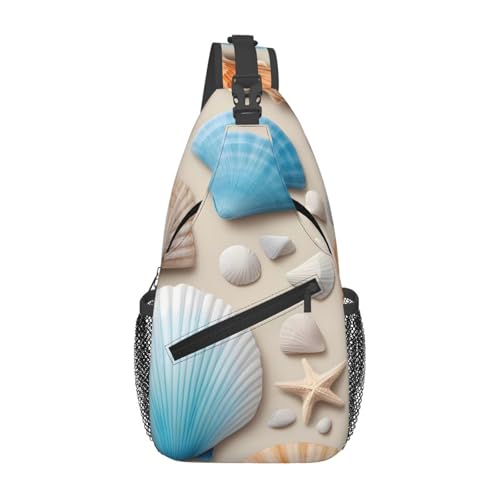 YYHWHJDE Cross-Brusttasche diagonal – hochwertige, langlebige und geräumige Umhängetasche für Damen und Herren mit Strandthema, Muscheldruck, Schwarz, Einheitsgröße, Schwarz , Einheitsgröße von YYHWHJDE