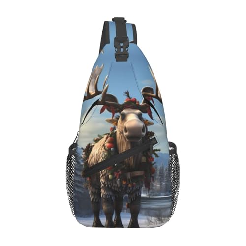 YYHWHJDE Cross Chest Bag Diagonal - Hochwertige, langlebige und geräumige Umhängetasche für Damen und Herren, lustiger Weihnachtselchdruck, Schwarz, Einheitsgröße, Schwarz , Einheitsgröße von YYHWHJDE