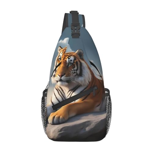 YYHWHJDE Cross Chest Bag Diagonal - Hochwertige, langlebige und geräumige Umhängetasche für Damen und Herren Majestic Tiger ruht auf einem Felsen mit wolkigem Himmel Prints, Schwarz, Einheitsgröße, YYHWHJDE Cross Chest Bag Diagonal - Hochwertige, langlebige und geräumige Umhängetasche für Damen und Herren Majestic Tiger ruht auf einem Felsen mit wolkigem Himmel Prints, Schwarz, Einheitsgröße, von YYHWHJDE