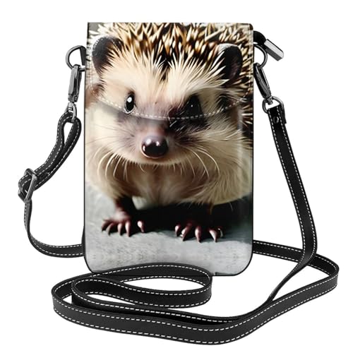 YYHWHJDE Cute Igel Picture Damen Handy mit Leder Vorhaut Crossbody Flip Cover Kleiner Verstellbarer Schultergurt von YYHWHJDE