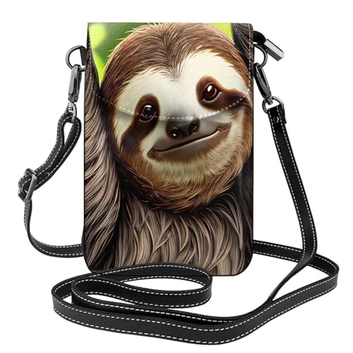YYHWHJDE Cute Sloth Picture Damen Handy mit Leder Vorhaut Crossbody Flip Cover Kleiner Verstellbarer Schultergurt von YYHWHJDE