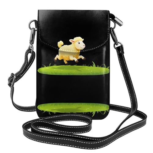 YYHWHJDE Das goldene kleine Schaf springt Bild Damen Handy mit Leder Vorhaut Crossbody Flip Cover Kleiner Verstellbarer Schultergurt von YYHWHJDE