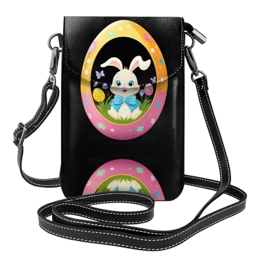 YYHWHJDE Das kleine Kaninchen im wunderschönen Osterei Bild Damen Handy mit Ledervorhaut Crossbody Flip Cover Kleiner verstellbarer Schultergurt von YYHWHJDE