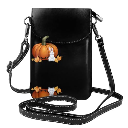 YYHWHJDE Das kleine Kaninchen neben dem Kürbis Picture Damen Handy mit Ledervorhaut, Crossbody Flip Cover, kleiner verstellbarer Schultergurt von YYHWHJDE