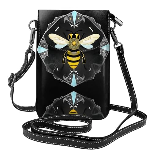 YYHWHJDE Die kleine Biene im Kristall Bild Damen Handy mit Leder Vorhaut Crossbody Flip Cover Kleiner Verstellbarer Schultergurt von YYHWHJDE