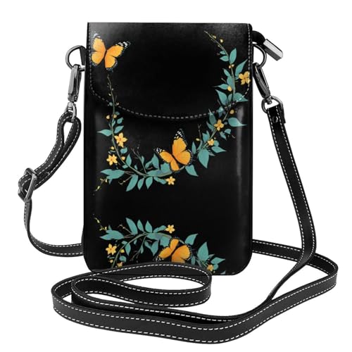 YYHWHJDE Dorn Butterfly Picture Damen Handy mit Leder Vorhaut Crossbody Flip Cover Kleiner Verstellbarer Schultergurt von YYHWHJDE