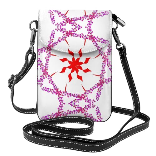 YYHWHJDE Drehen Sie das achteckige Blumenbild Damen Handy mit Ledervorhaut, Crossbody Flip Cover, kleiner verstellbarer Schultergurt von YYHWHJDE