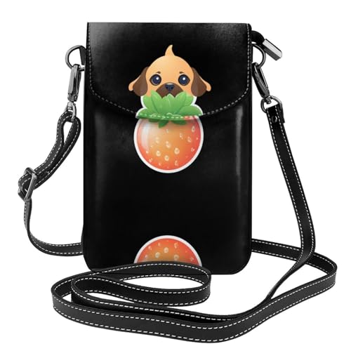 YYHWHJDE Erdbeere und Welpe Bild Damen Handy mit Leder Vorhaut Crossbody Flip Cover Kleiner Verstellbarer Schultergurt von YYHWHJDE
