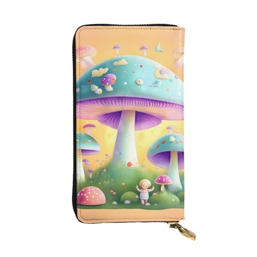 YYHWHJDE Fantasy Mushroom Printed Quality Leather Long Clutch Wallet Designed for Fashion Girls and Women Stylish 19.0 cm x 10.5 cm, Schwarz , Einheitsgröße von YYHWHJDE