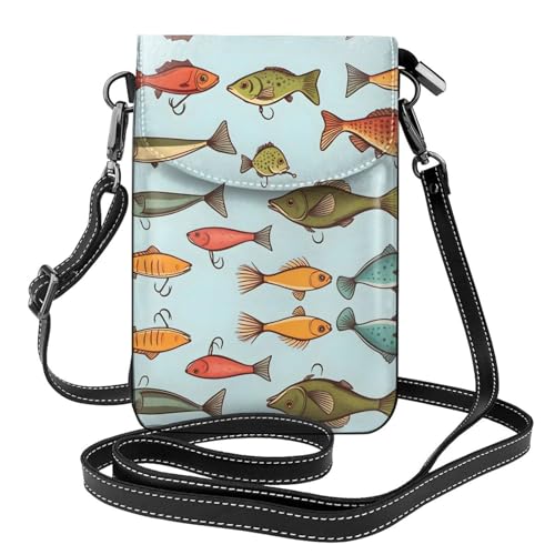 YYHWHJDE Fishing Bait Picture Damen Handy mit Leder Vorhaut Crossbody Flip Cover Kleiner Verstellbarer Schultergurt von YYHWHJDE