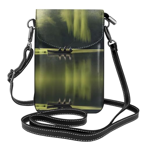 YYHWHJDE Fishing Lake Fisherm Picture Damen Handy mit Leder Vorhaut Crossbody Flip Cover Kleiner Verstellbarer Schultergurt von YYHWHJDE