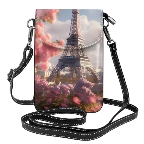 YYHWHJDE Flower Paris Eiffelturm Bild Damen Handy mit Leder Vorhaut Crossbody Flip Cover Kleiner Verstellbarer Schultergurt von YYHWHJDE