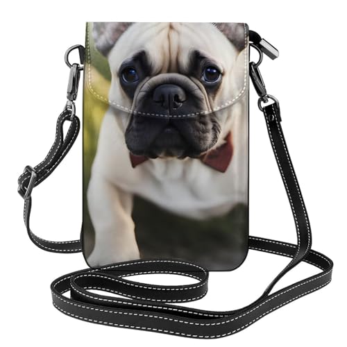 YYHWHJDE Französische Bulldogge Bild Damen Handy mit Leder Vorhaut Crossbody Flip Cover Kleiner Verstellbarer Schultergurt von YYHWHJDE