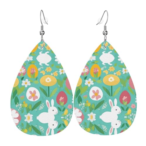 YYHWHJDE Frühlingsfrohe Ostern Urlaubsmuster Tropfenohrringe Anhänger 2 Stück Stilvoll und leicht leicht baumeln für Frauen Mädchen Einheitsgröße Leder ohne Edelstein Weiß von YYHWHJDE