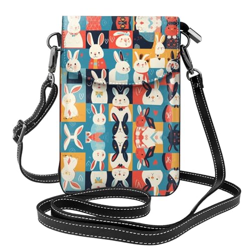 YYHWHJDE Funny Rabbits Picture Damen Handy mit Leder Vorhaut Crossbody Flip Cover Kleiner Verstellbarer Schultergurt von YYHWHJDE