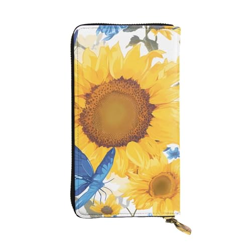 YYHWHJDE Gelbe Sonnenblumen mit blauen Schmetterlingen, Leder, lange Clutch-Geldbörse, entworfen für modische Mädchen und Frauen, stilvoll und personalisiert, 19 x 10,5 cm, Schwarz, Einheitsgröße, YYHWHJDE Gelbe Sonnenblumen mit blauen Schmetterlingen, Leder, lange Clutch-Geldbörse, entworfen für modische Mädchen und Frauen, stilvoll und personalisiert, 19 x 10,5 cm, Schwarz, Einheitsgröße, von YYHWHJDE