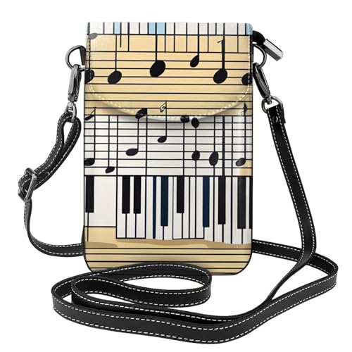 YYHWHJDE Gitarre Klavier Muster Bild Damen Handy mit Leder Vorhaut Crossbody Flip Cover Kleiner Verstellbarer Schultergurt von YYHWHJDE