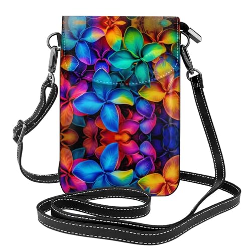 YYHWHJDE Hawaiianisches buntes Blumenbild, Damen-Handy mit Ledervorhaut, Crossbody-Klapphülle, kleiner verstellbarer Schultergurt von YYHWHJDE