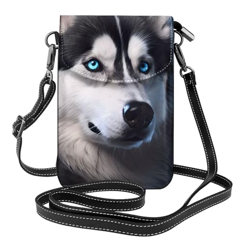YYHWHJDE Husky Dog Picture Damen Handy mit Leder Vorhaut Crossbody Flip Cover Kleiner Verstellbarer Schultergurt von YYHWHJDE